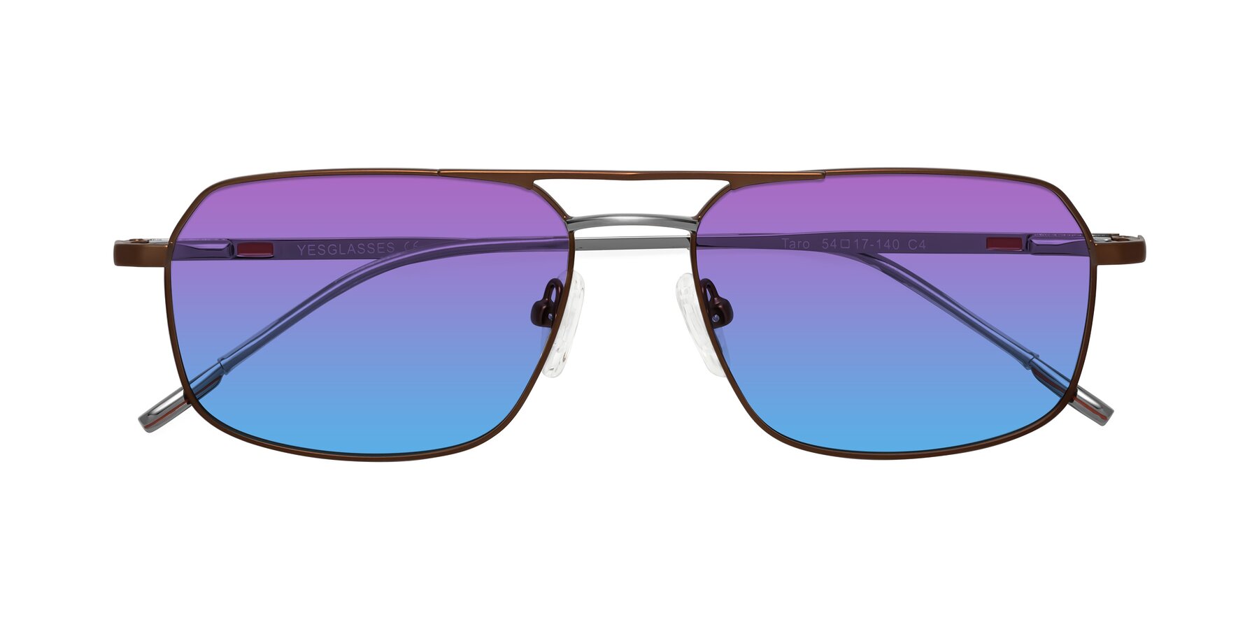 Folded Front of Taro in Brown with Purple / Blue Gradient Lenses