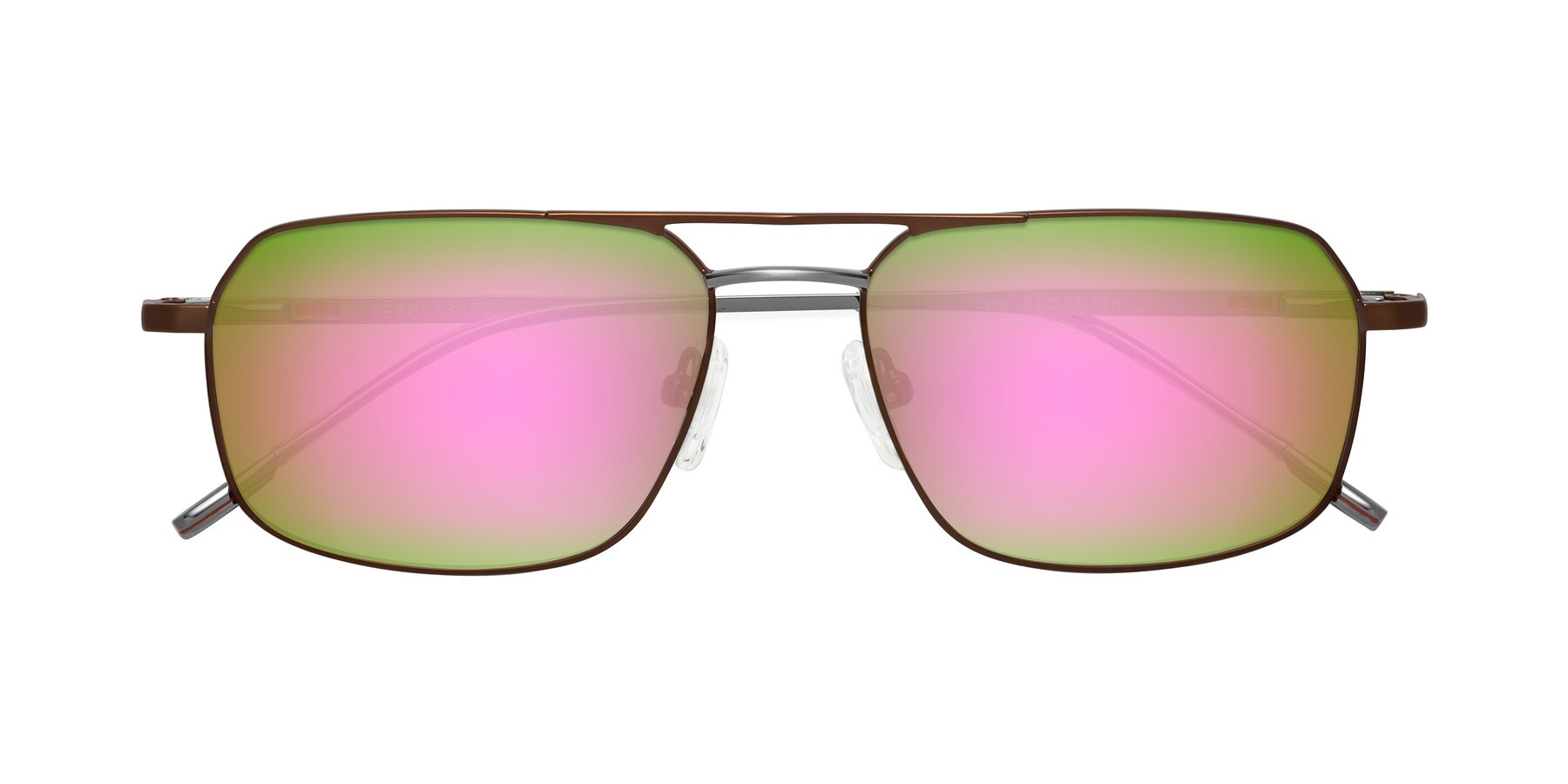 Folded Front of Taro in Brown with Pink Mirrored Lenses