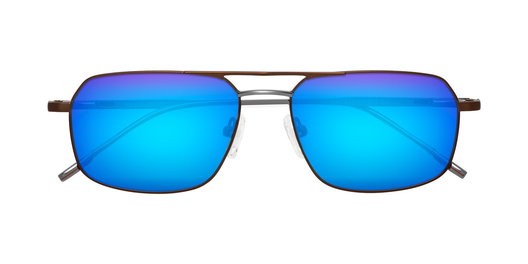 Folded Front of Taro in Brown with Blue Mirrored Lenses