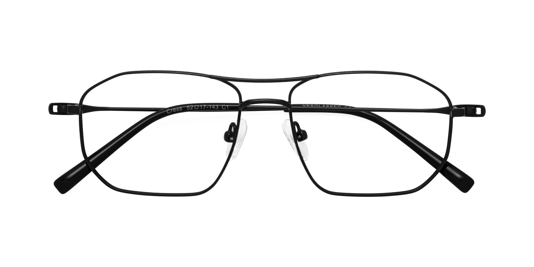 Folded Front of Cress in Black with Clear Eyeglass Lenses