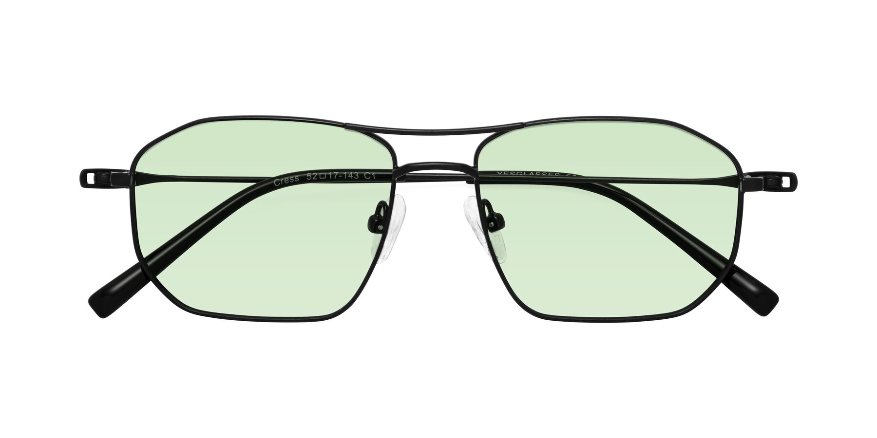 Folded Front of Cress in Black with Light Green Tinted Lenses