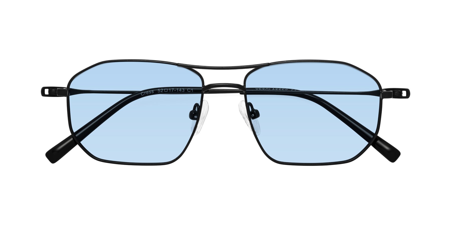 Folded Front of Cress in Black with Light Blue Tinted Lenses