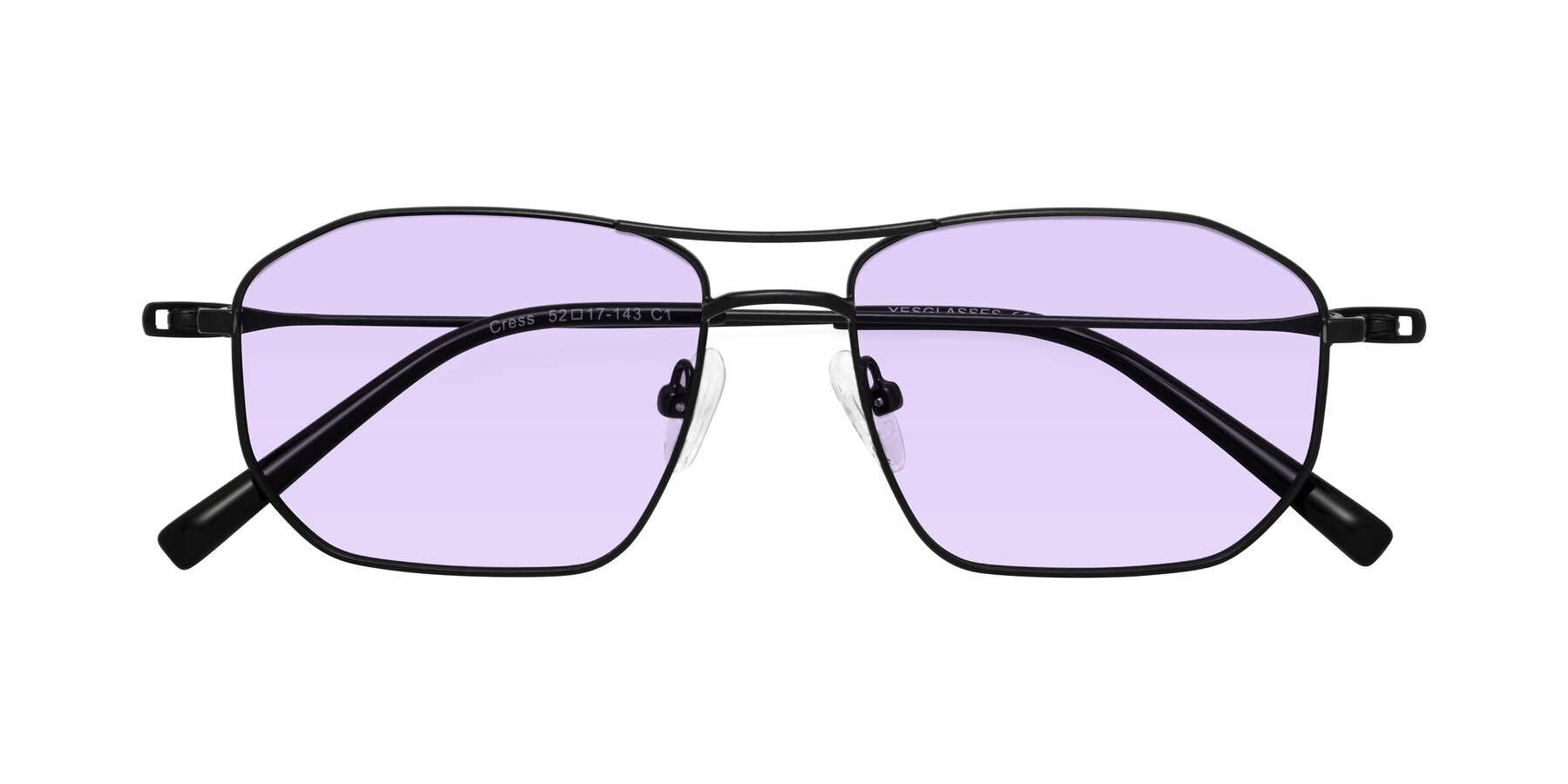 Folded Front of Cress in Black with Light Purple Tinted Lenses