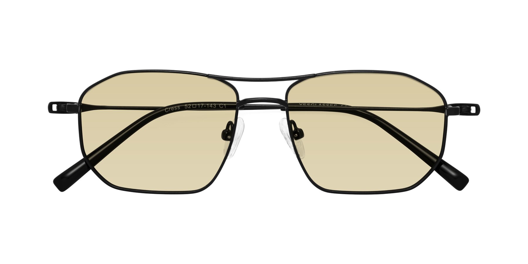 Folded Front of Cress in Black with Light Champagne Tinted Lenses