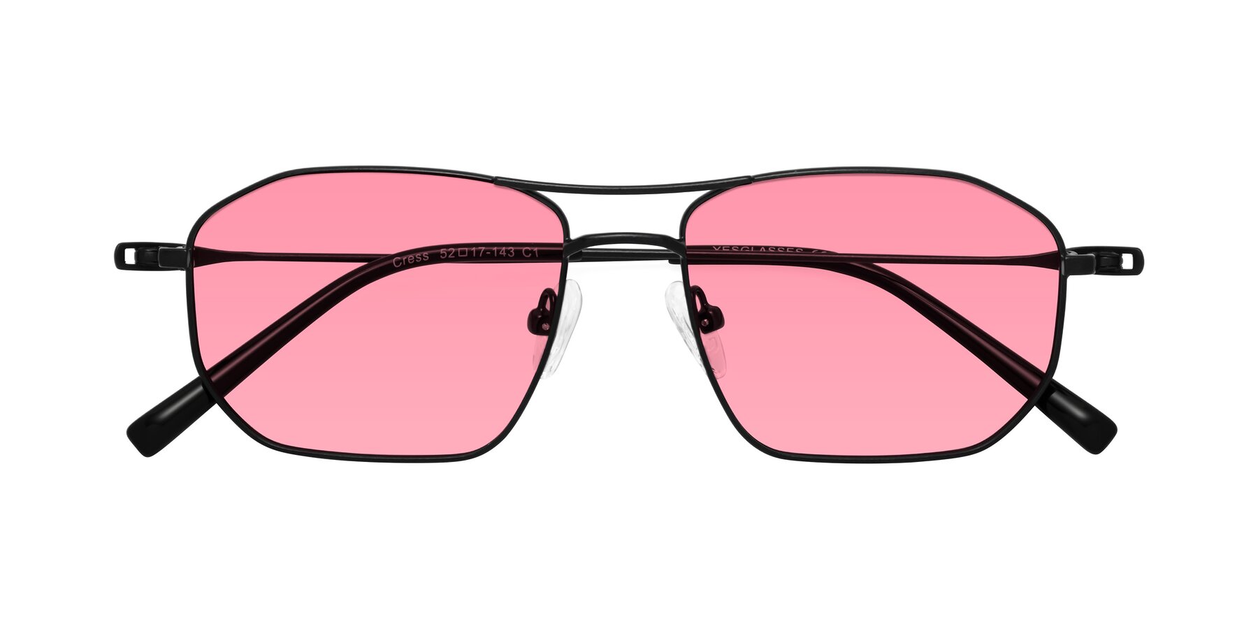 Folded Front of Cress in Black with Pink Tinted Lenses