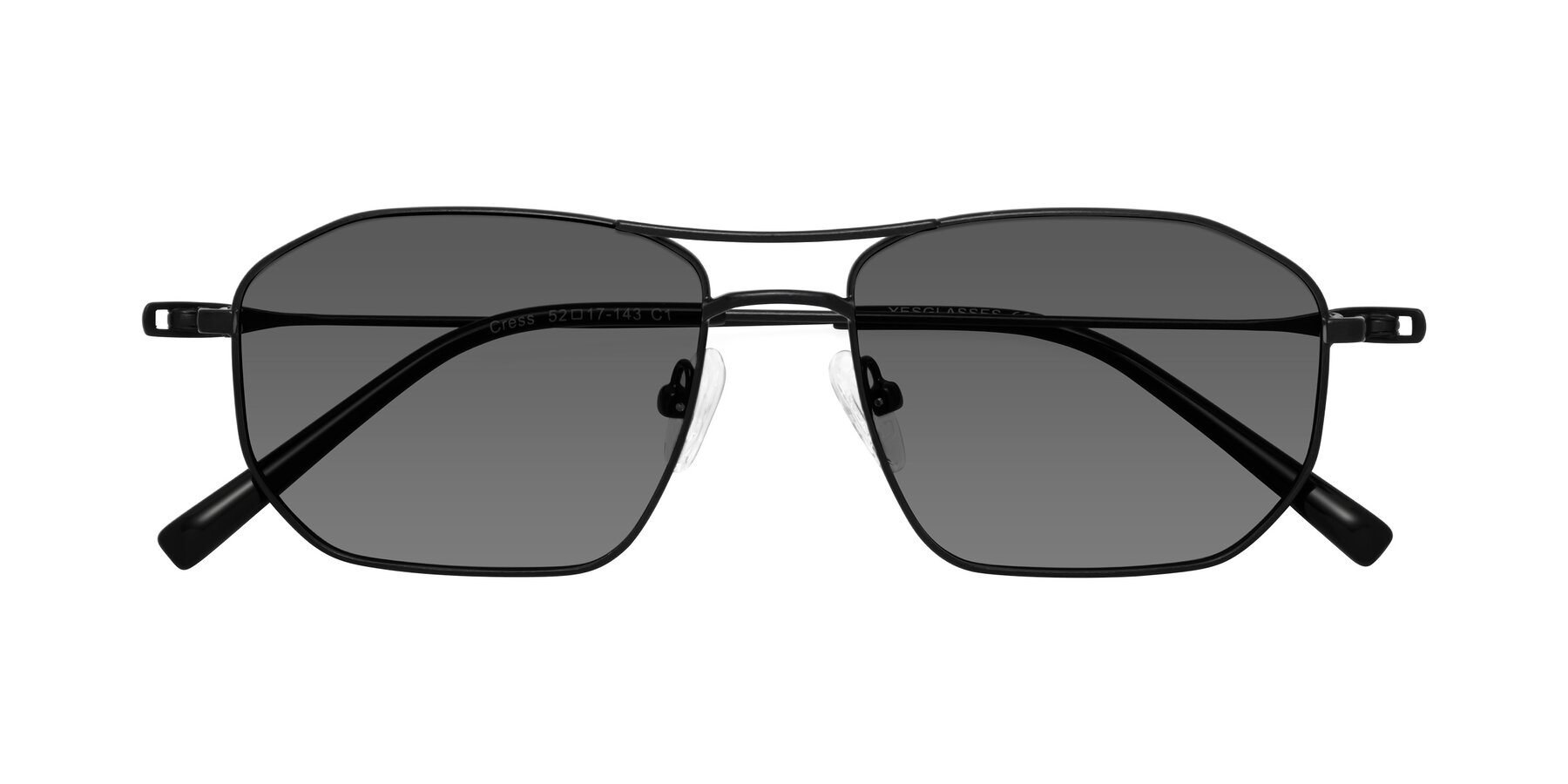 Folded Front of Cress in Black with Medium Gray Tinted Lenses