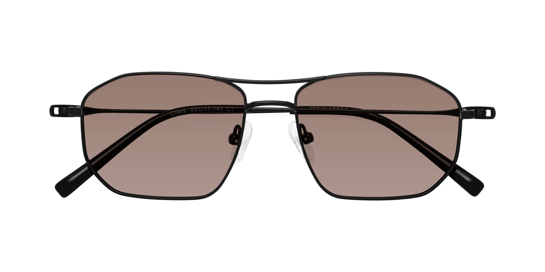 Folded Front of Cress in Black with Medium Brown Tinted Lenses