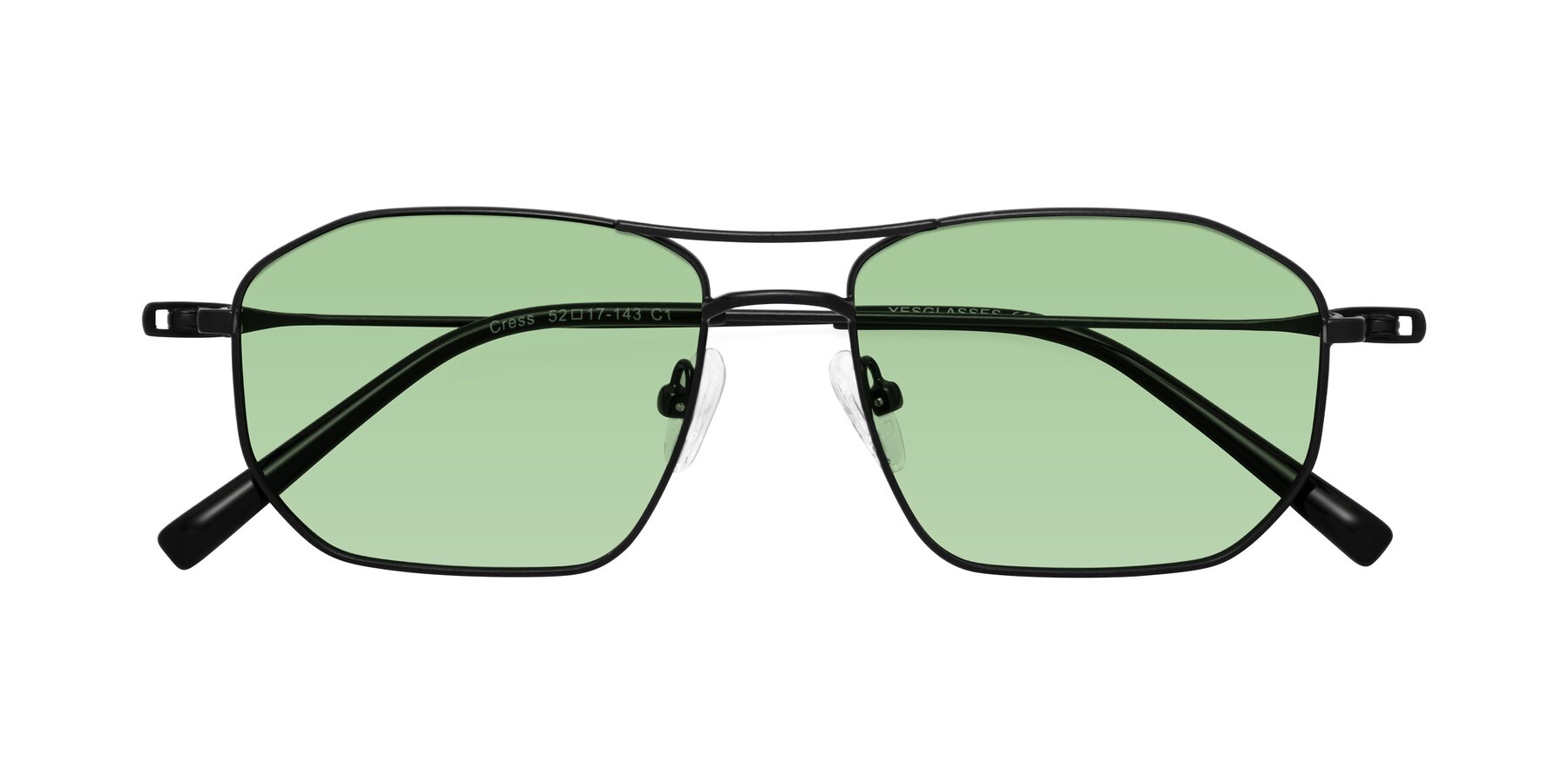 Folded Front of Cress in Black with Medium Green Tinted Lenses