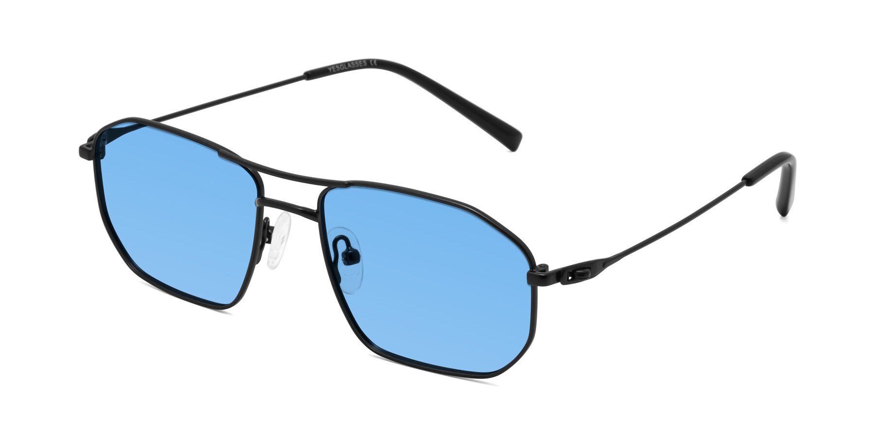 Angle of Cress in Black with Medium Blue Tinted Lenses