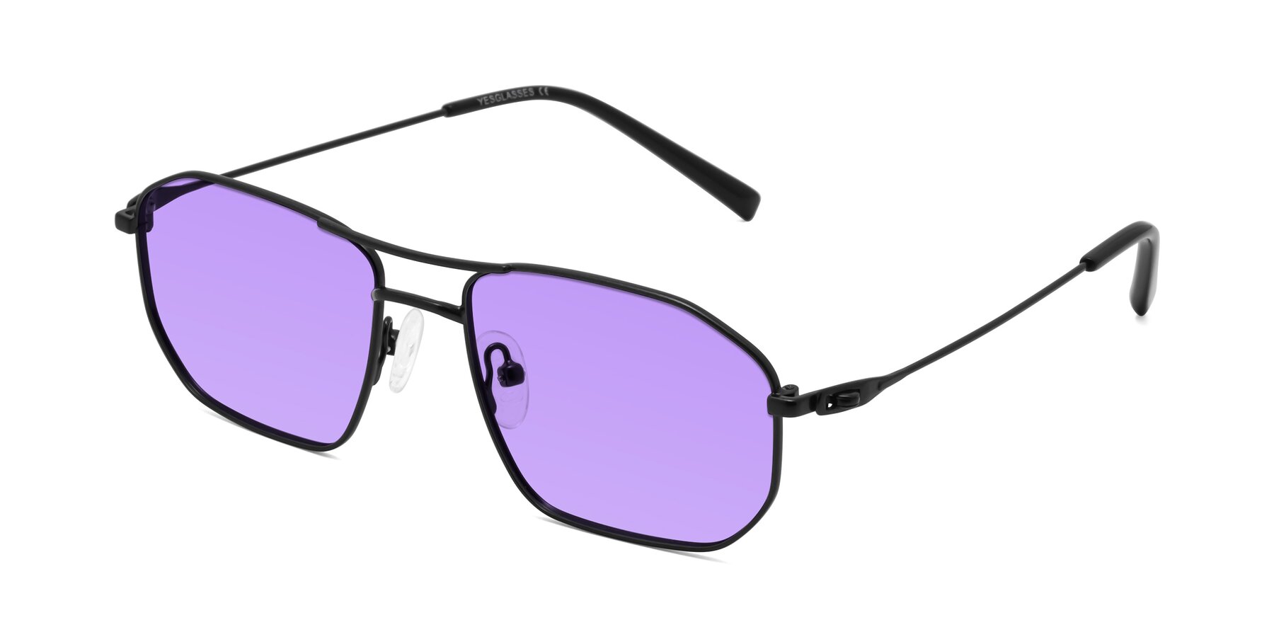 Angle of Cress in Black with Medium Purple Tinted Lenses