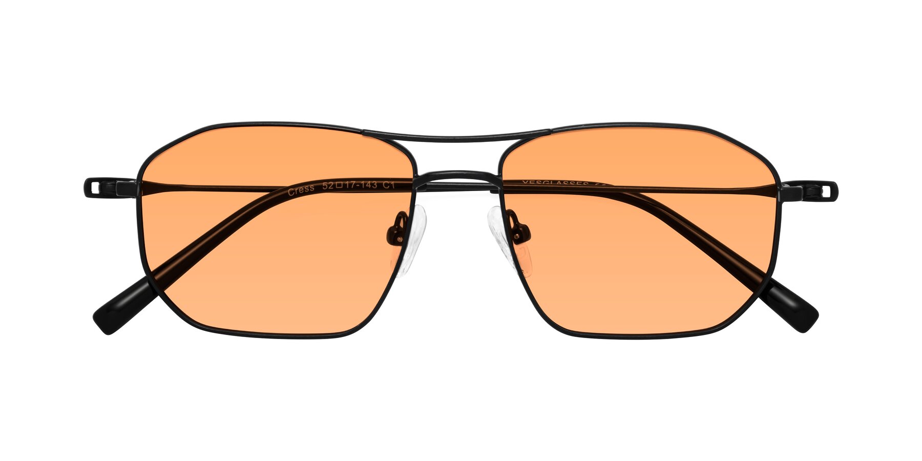 Folded Front of Cress in Black with Medium Orange Tinted Lenses