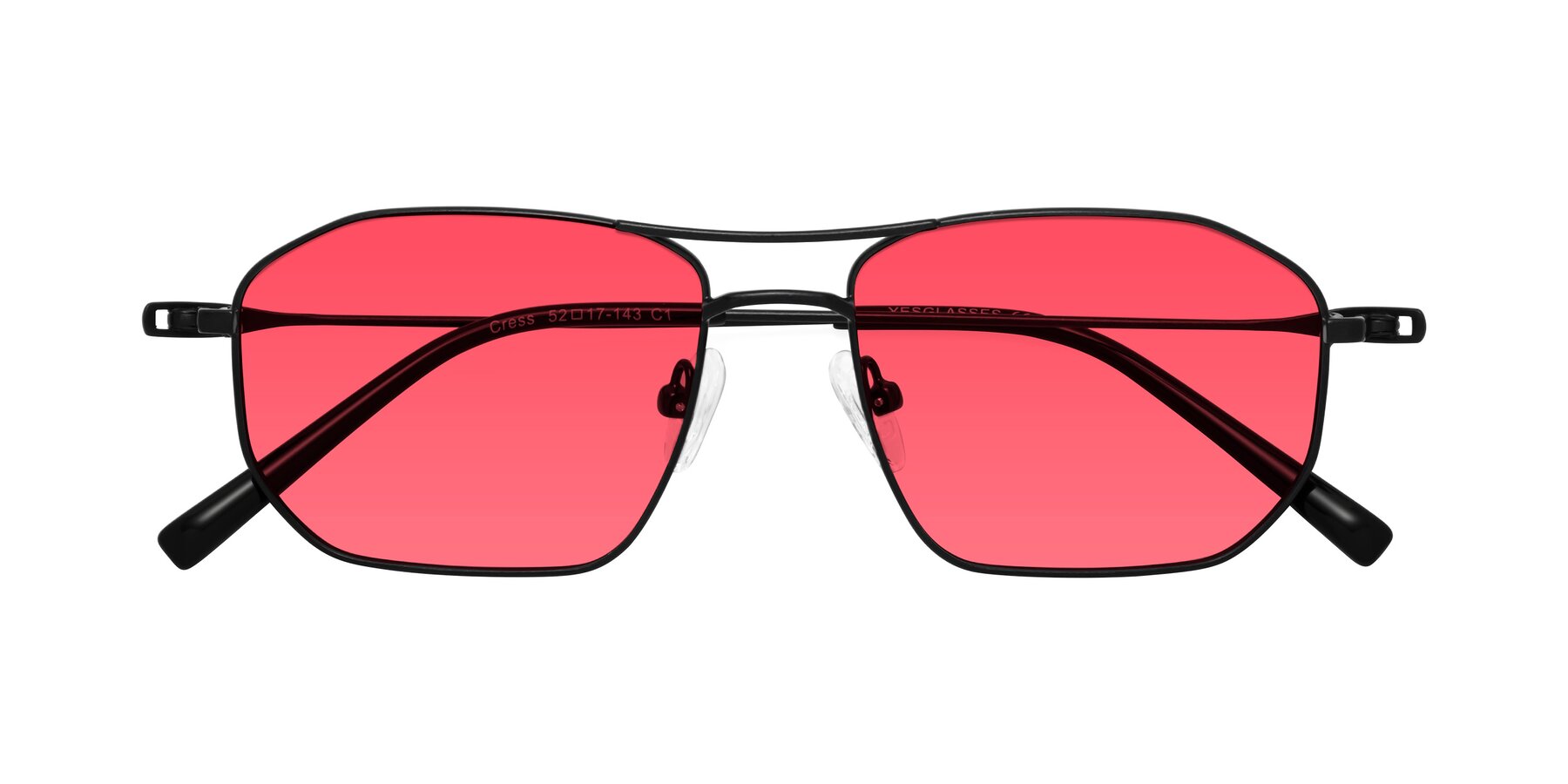 Folded Front of Cress in Black with Red Tinted Lenses