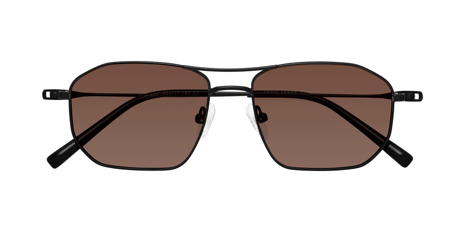 Folded Front of Cress in Black with Brown Tinted Lenses