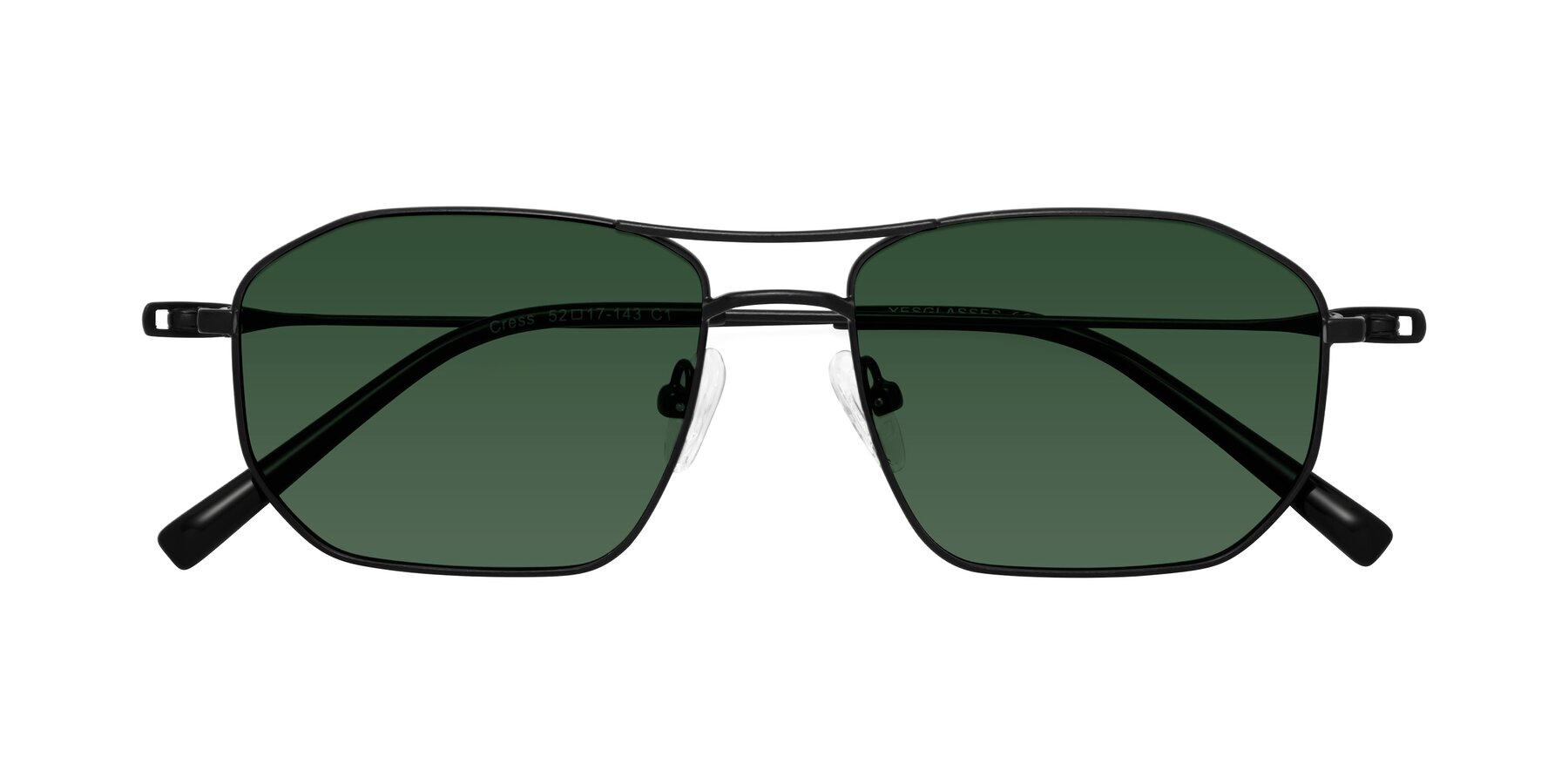 Folded Front of Cress in Black with Green Tinted Lenses