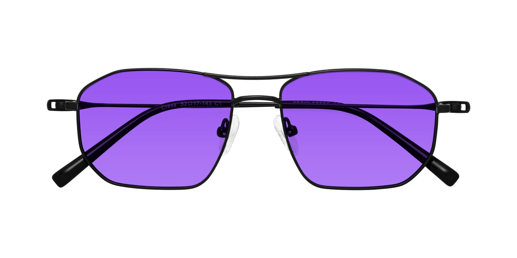 Folded Front of Cress in Black with Purple Tinted Lenses