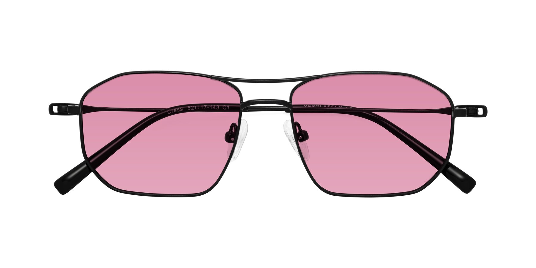 Folded Front of Cress in Black with Medium Wine Tinted Lenses