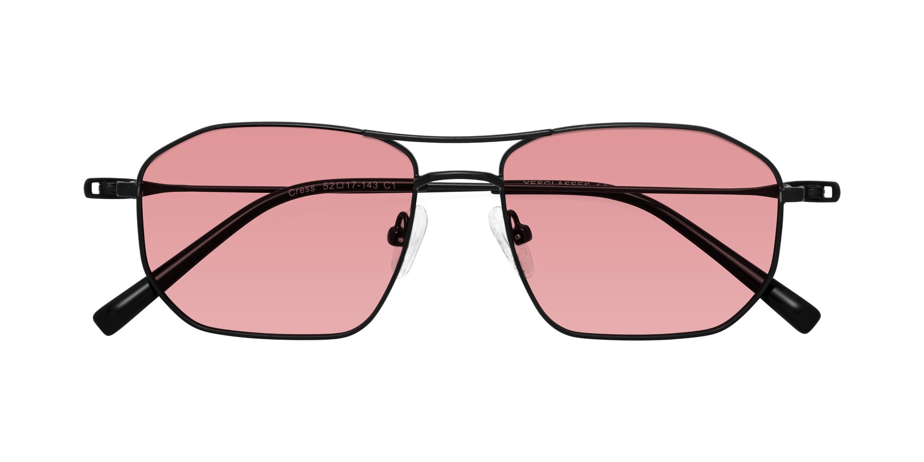 Folded Front of Cress in Black with Medium Garnet Tinted Lenses