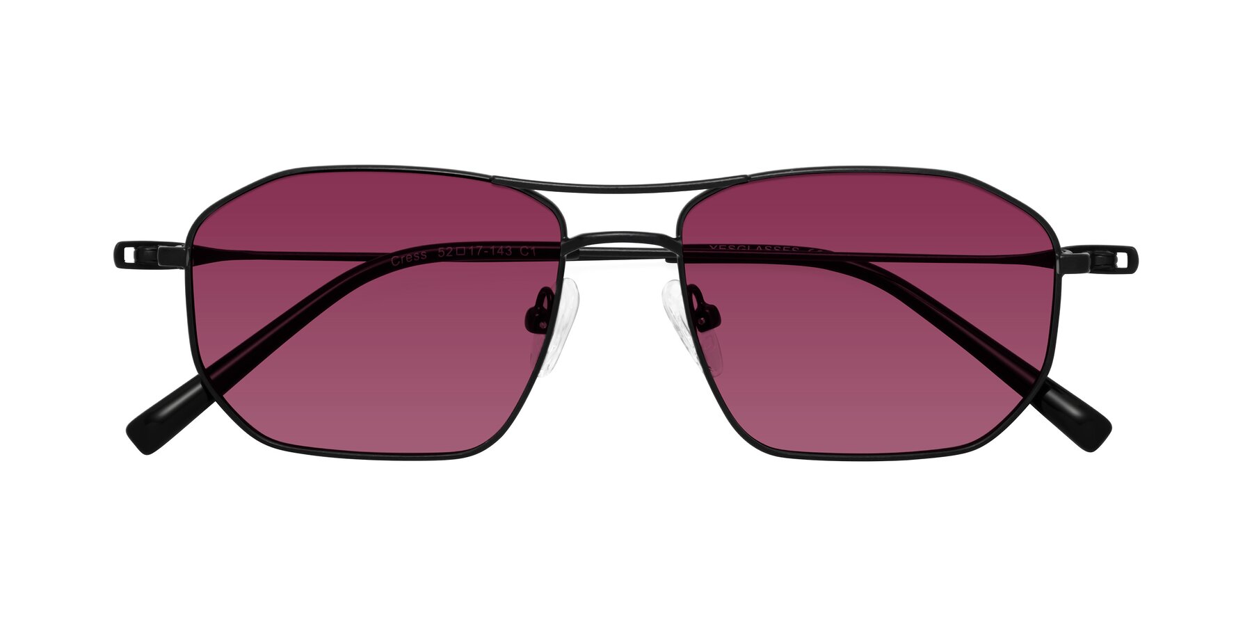 Folded Front of Cress in Black with Wine Tinted Lenses