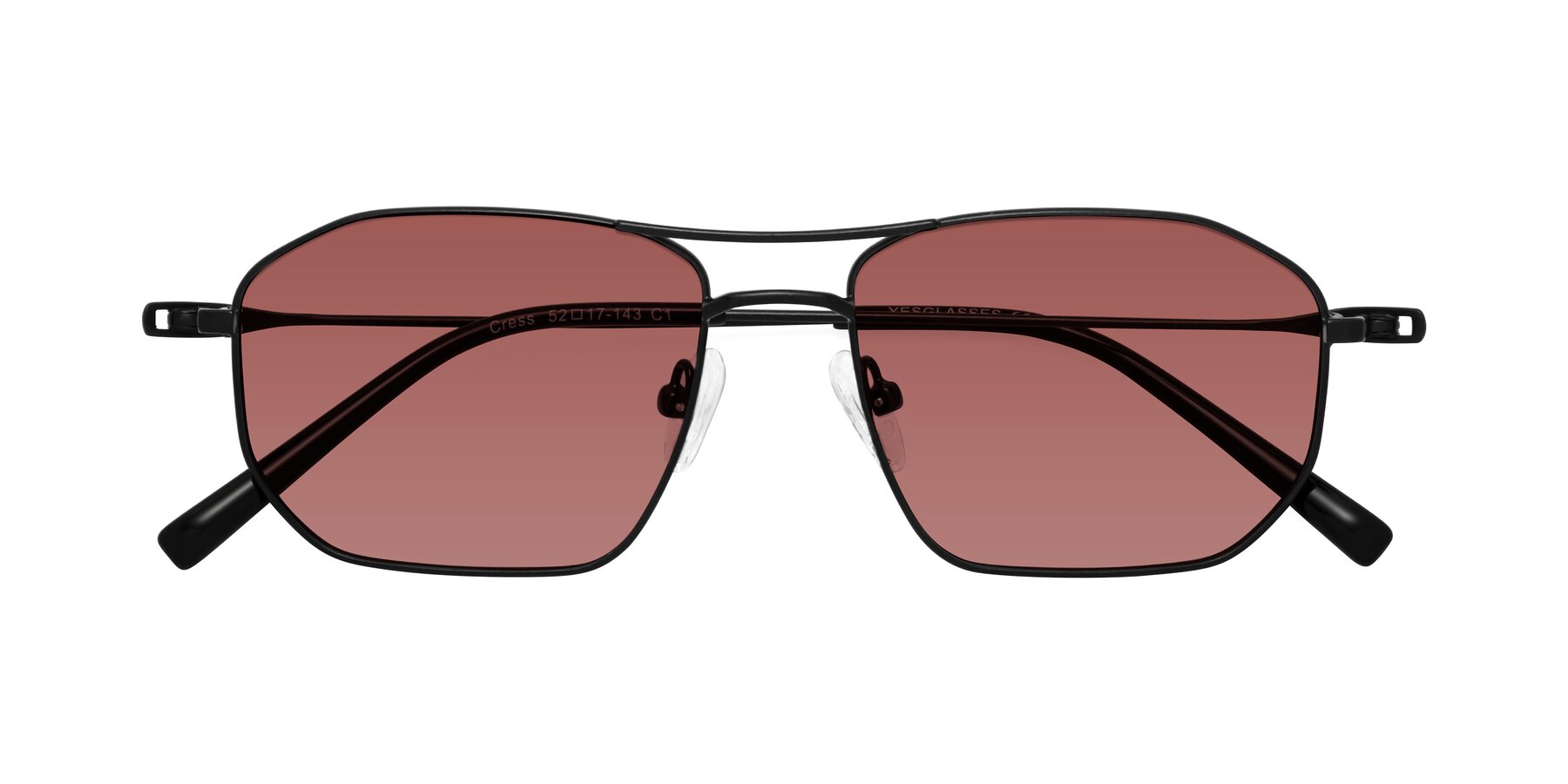 Folded Front of Cress in Black with Garnet Tinted Lenses