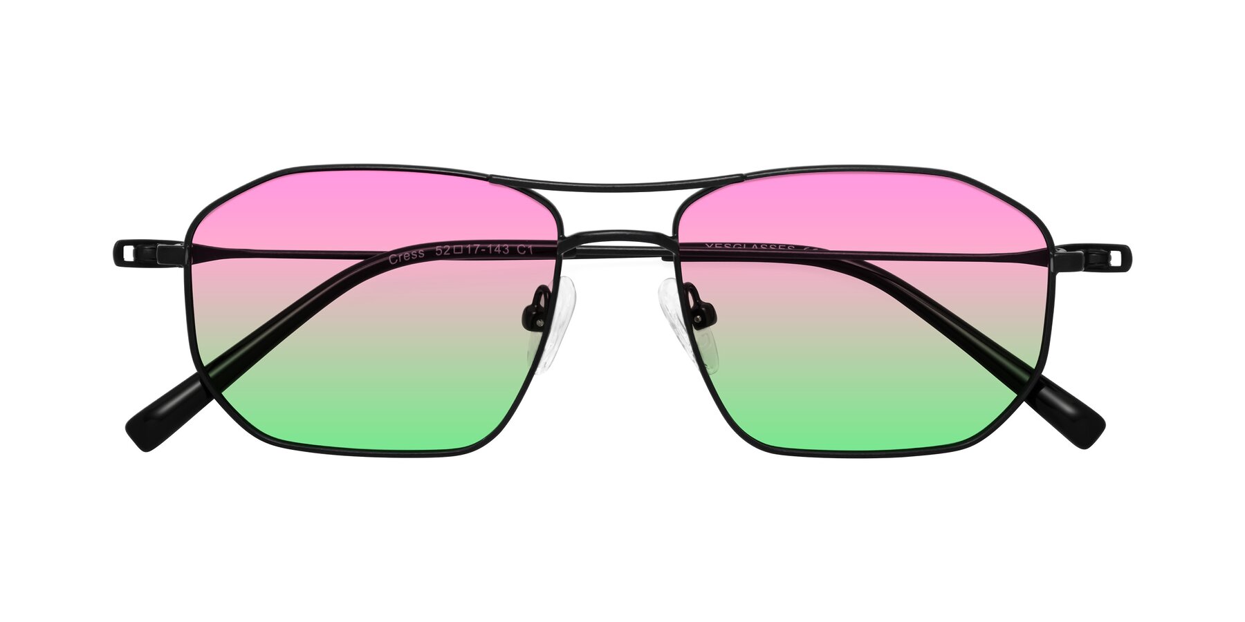 Folded Front of Cress in Black with Pink / Green Gradient Lenses