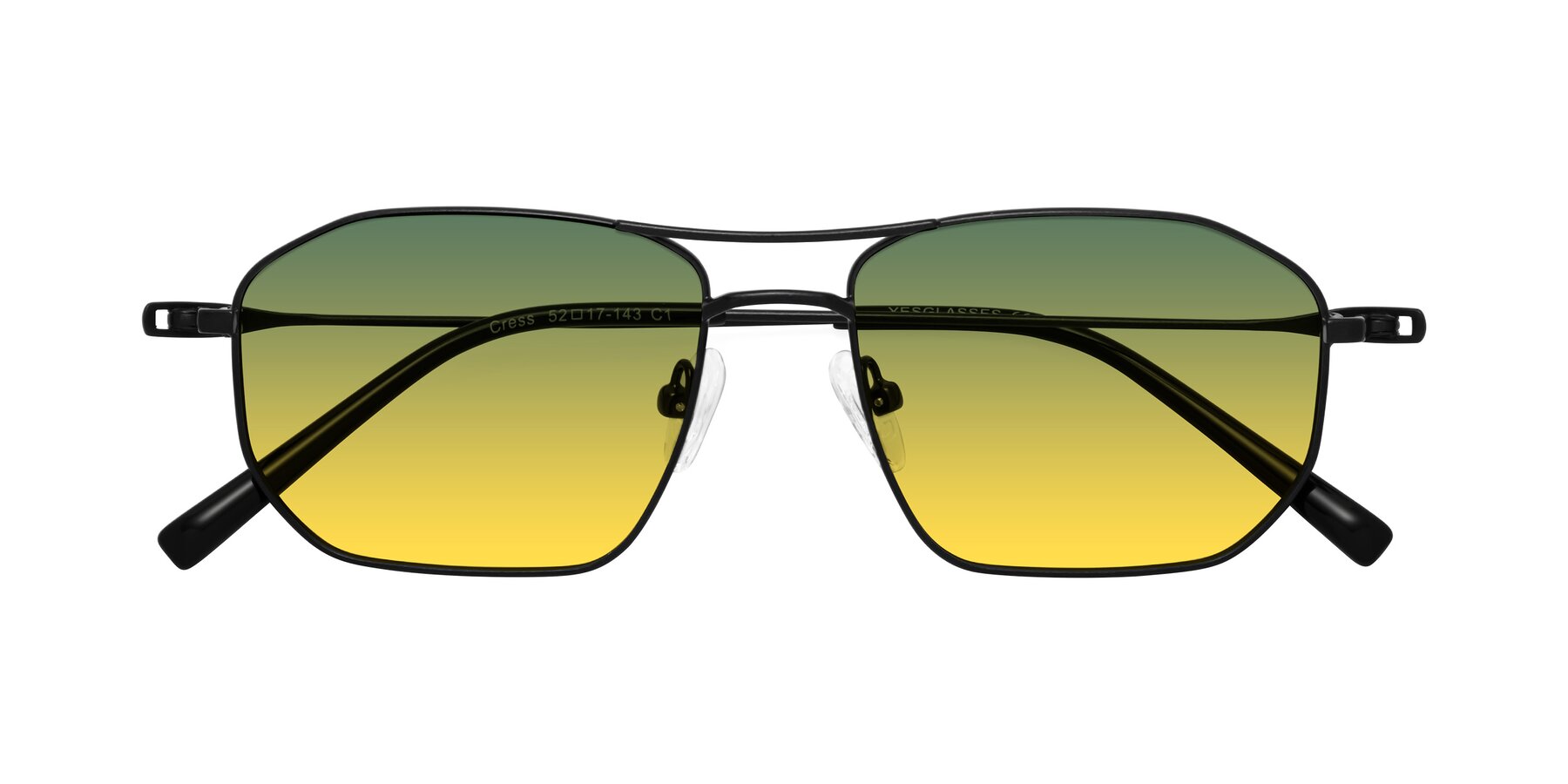 Folded Front of Cress in Black with Green / Yellow Gradient Lenses