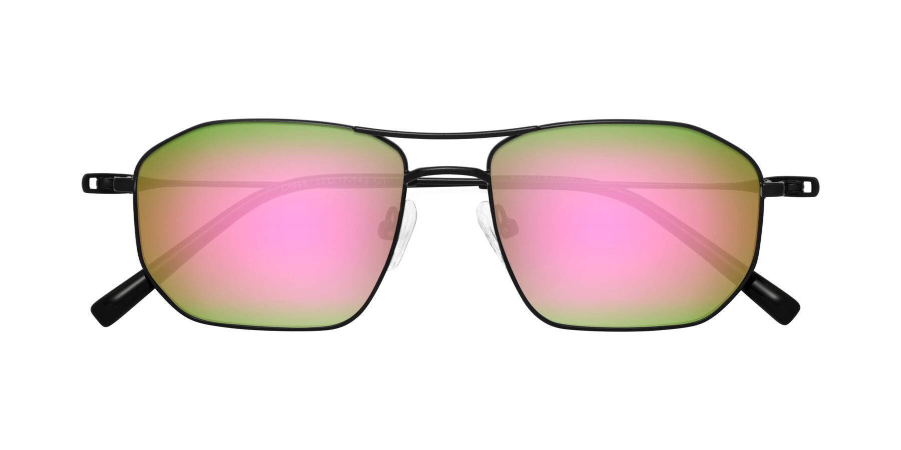 Folded Front of Cress in Black with Pink Mirrored Lenses