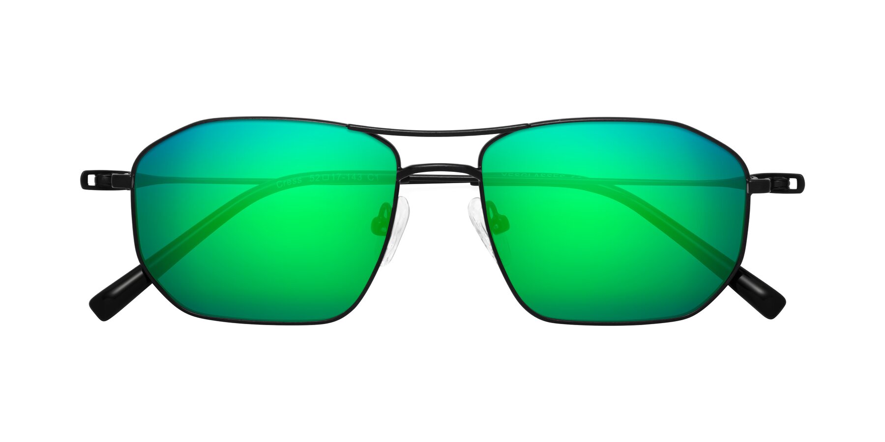 Folded Front of Cress in Black with Green Mirrored Lenses