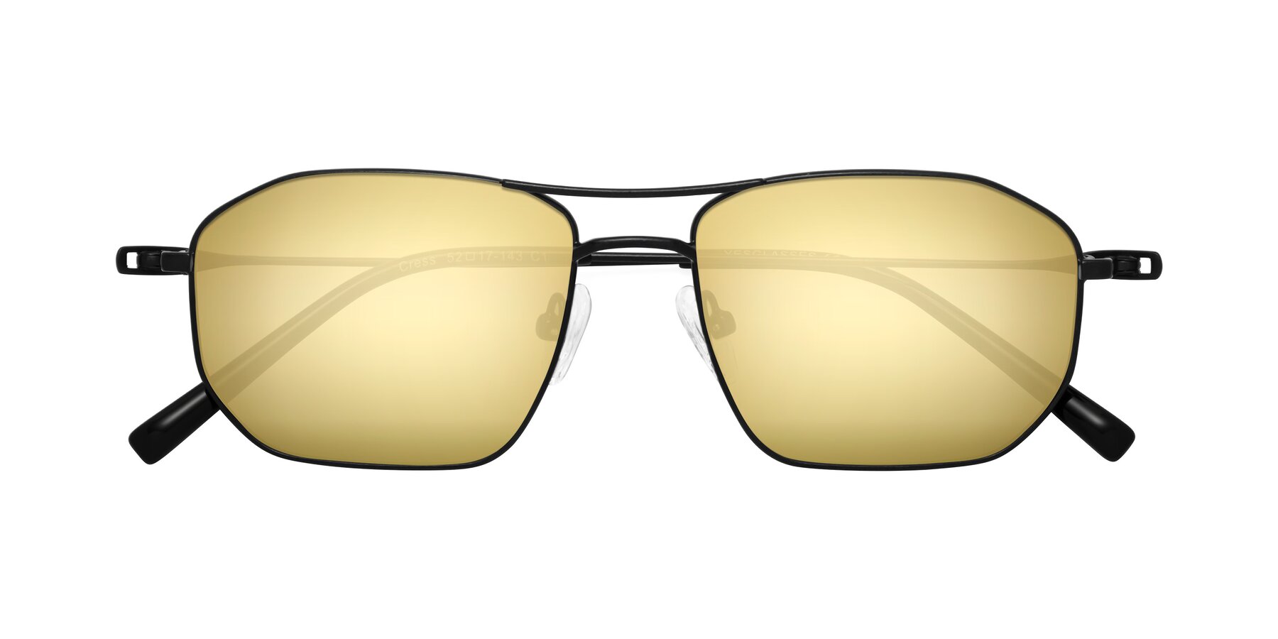 Folded Front of Cress in Black with Gold Mirrored Lenses