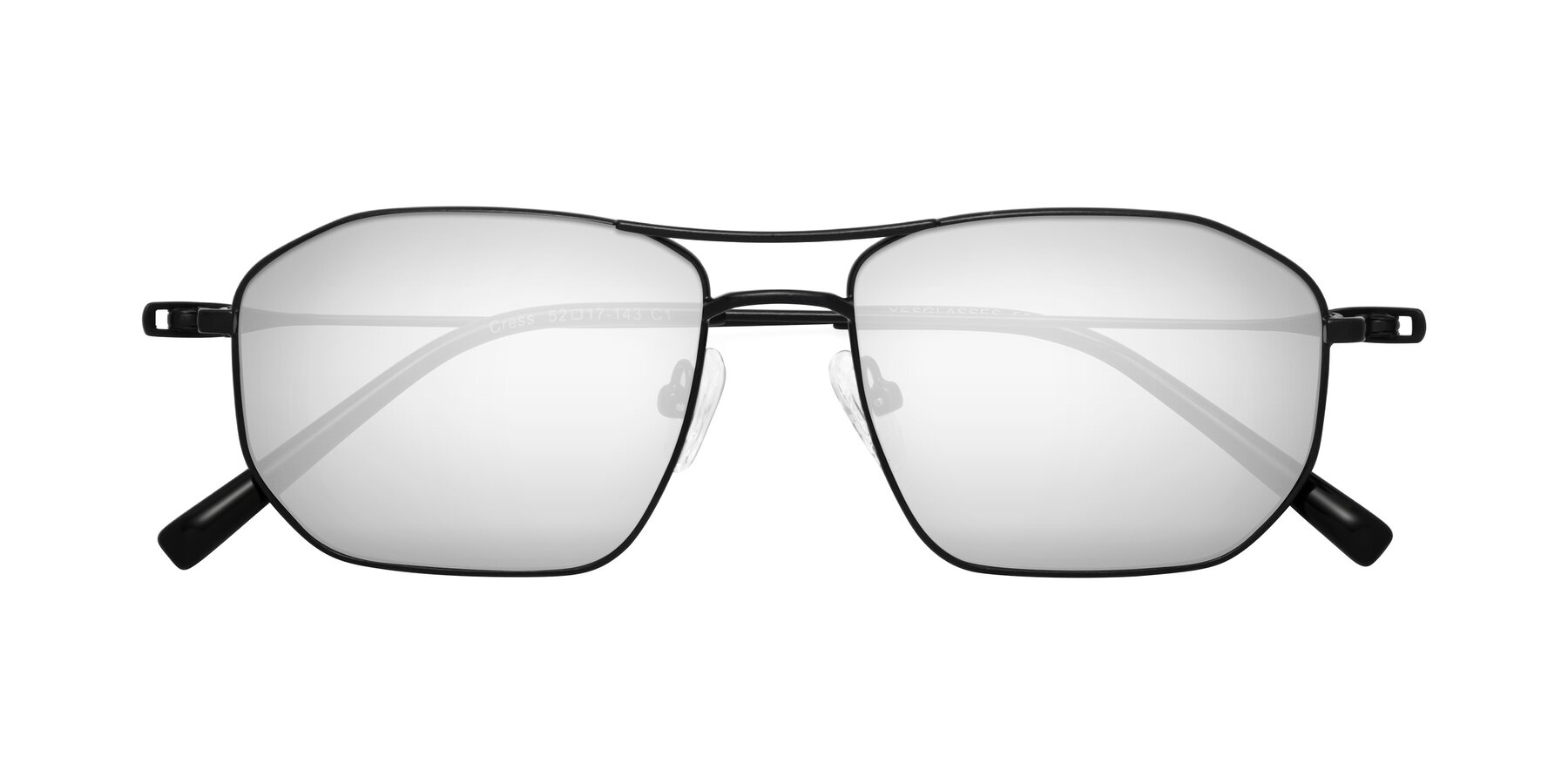 Folded Front of Cress in Black with Silver Mirrored Lenses