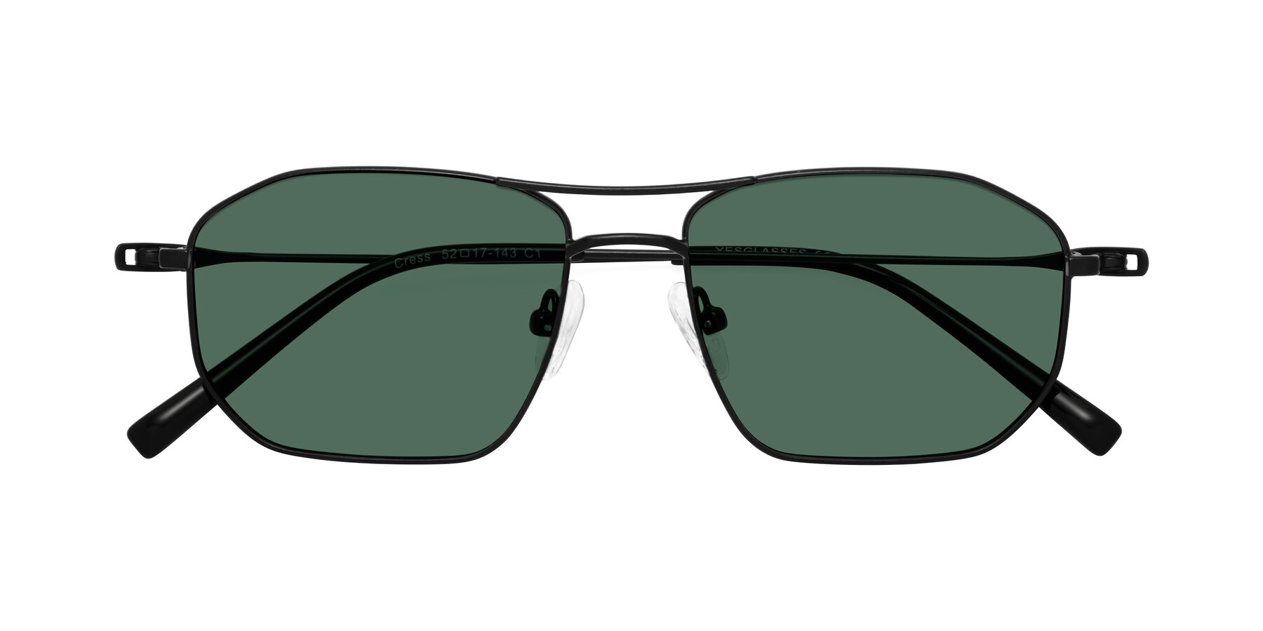 Folded Front of Cress in Black with Green Polarized Lenses