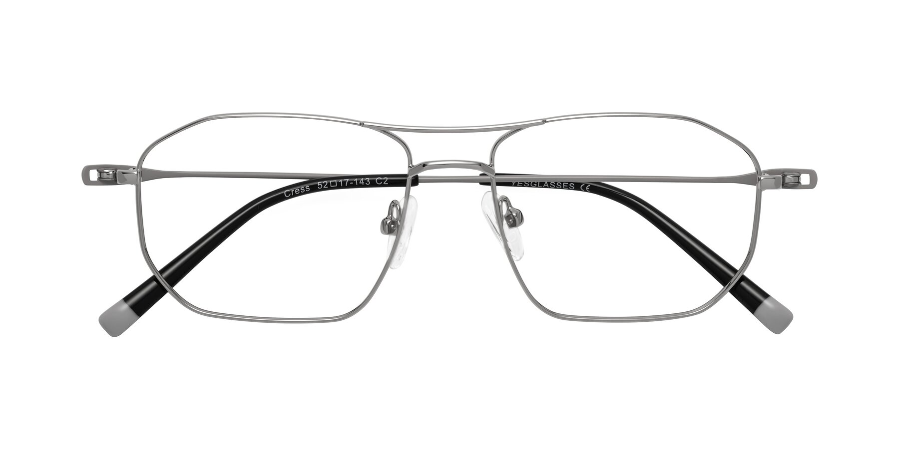 Folded Front of Cress in Silver-Gray with Clear Eyeglass Lenses