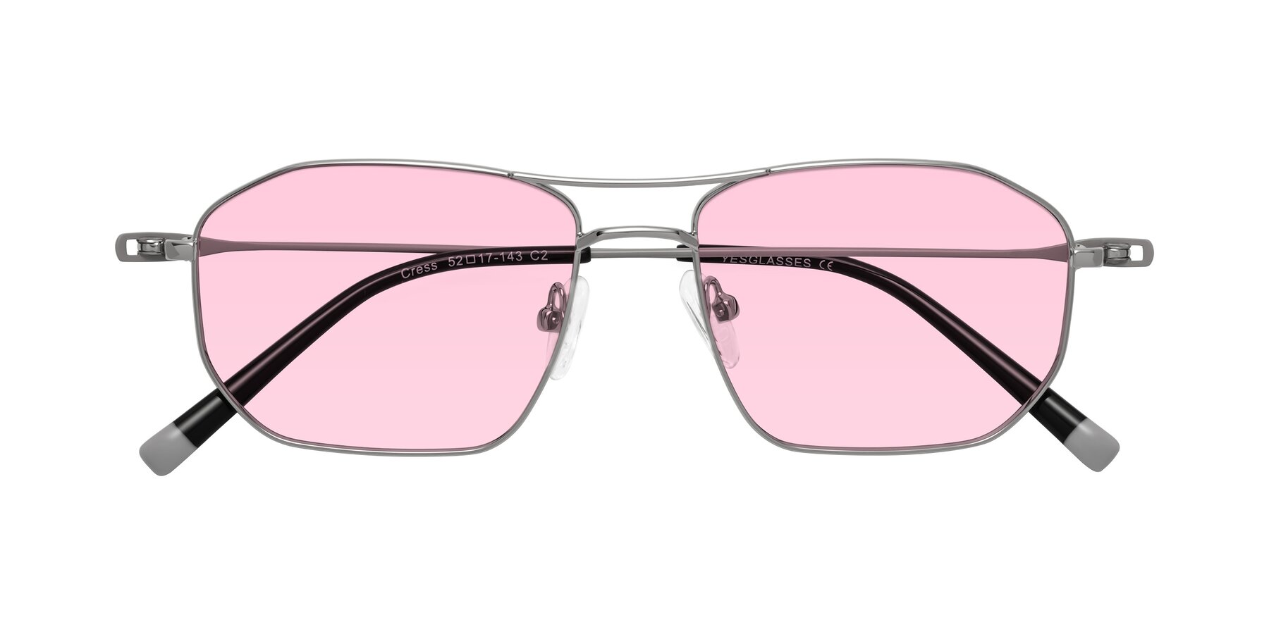 Folded Front of Cress in Silver-Gray with Light Pink Tinted Lenses