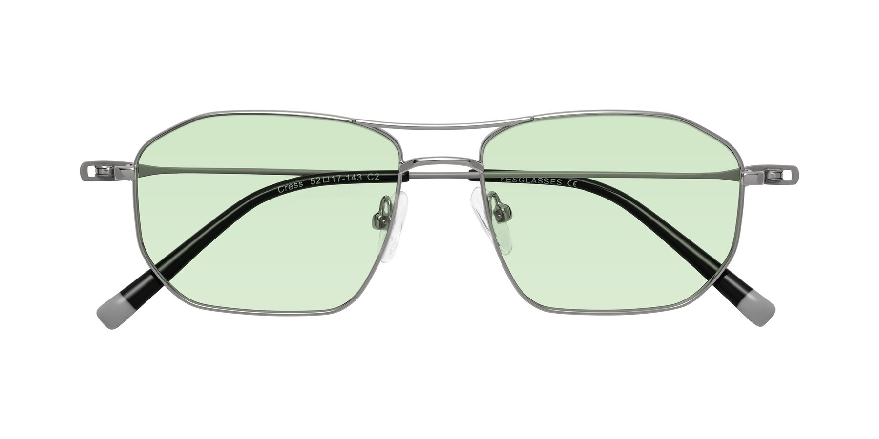 Folded Front of Cress in Silver-Gray with Light Green Tinted Lenses