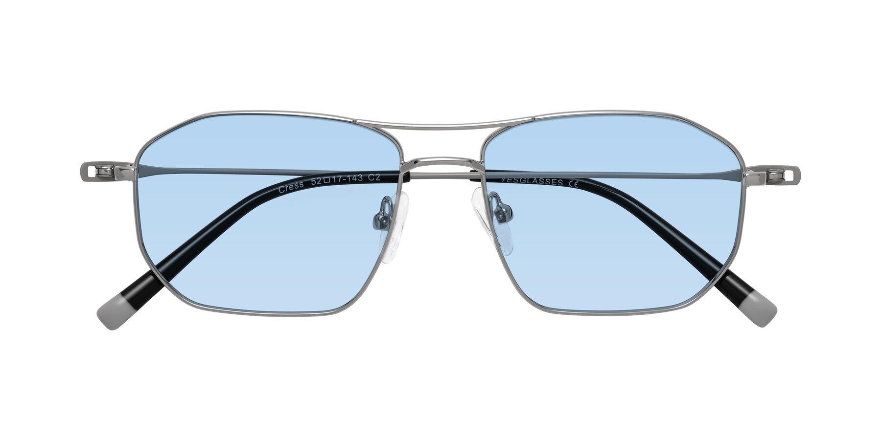 Folded Front of Cress in Silver-Gray with Light Blue Tinted Lenses