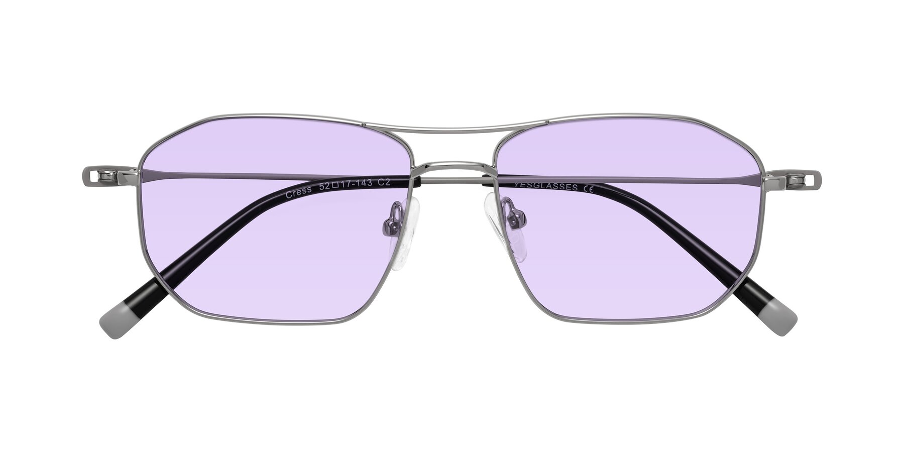 Folded Front of Cress in Silver-Gray with Light Purple Tinted Lenses