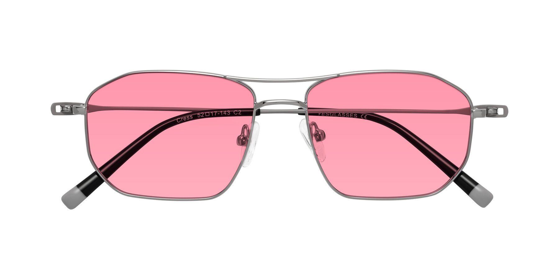 Folded Front of Cress in Silver-Gray with Pink Tinted Lenses