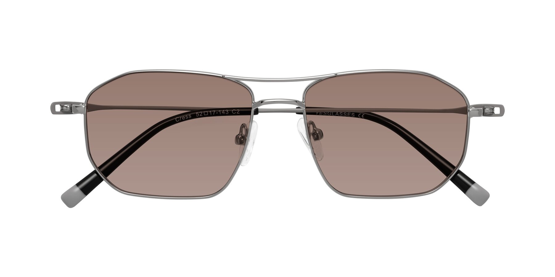 Folded Front of Cress in Silver-Gray with Medium Brown Tinted Lenses