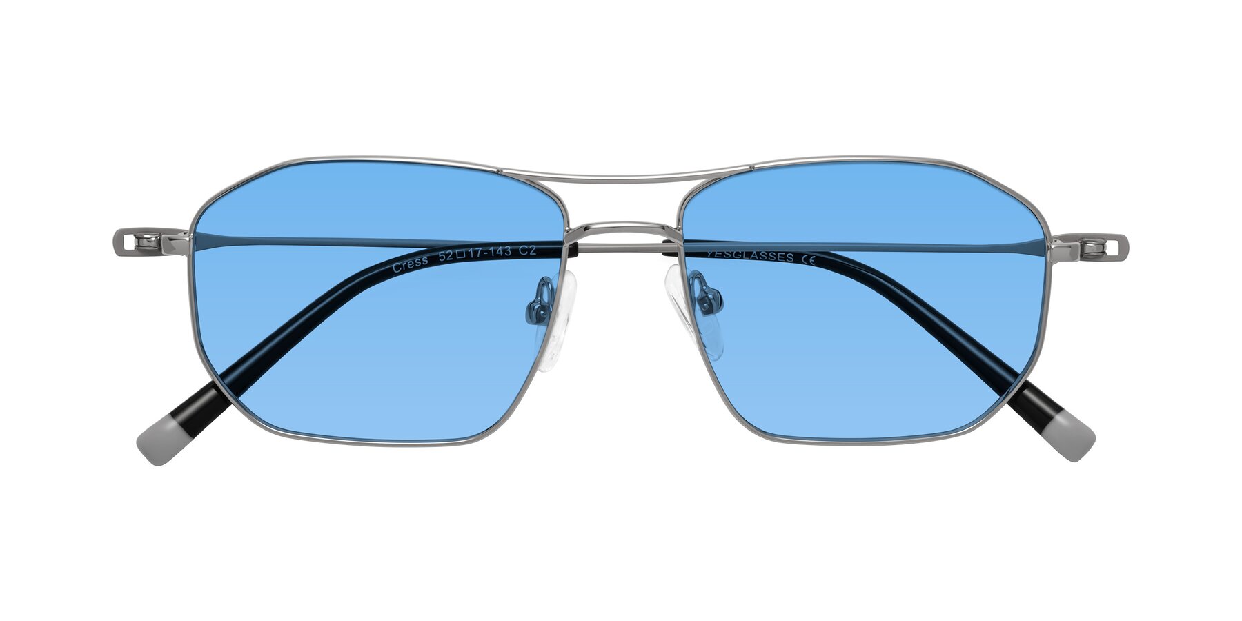 Folded Front of Cress in Silver-Gray with Medium Blue Tinted Lenses