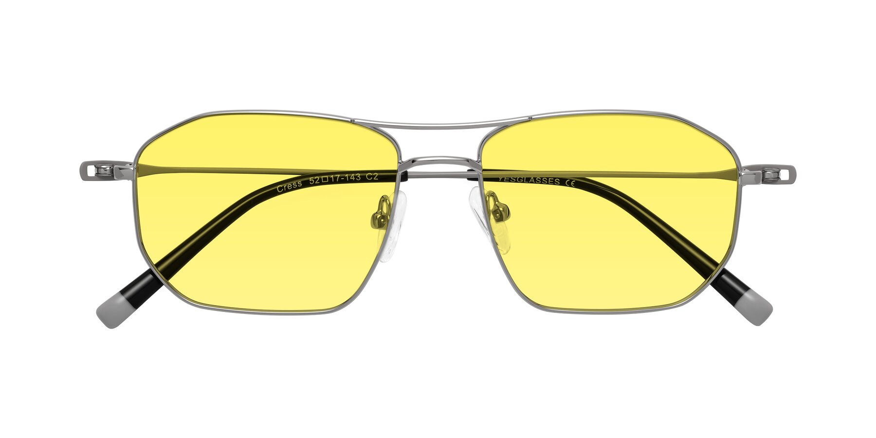 Folded Front of Cress in Silver-Gray with Medium Yellow Tinted Lenses