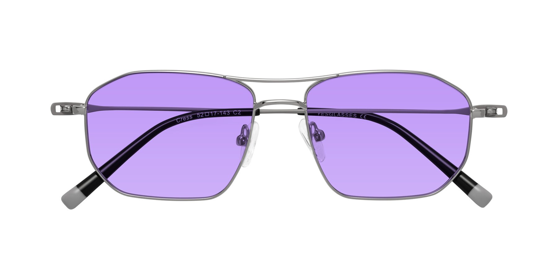 Folded Front of Cress in Silver-Gray with Medium Purple Tinted Lenses