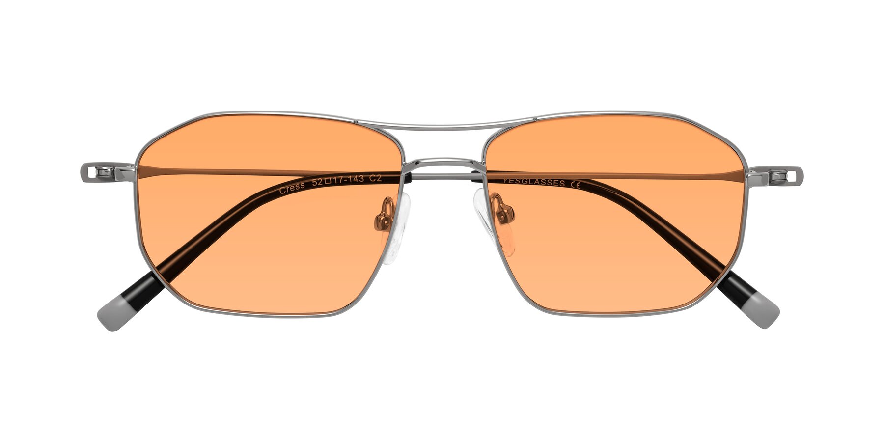 Folded Front of Cress in Silver-Gray with Medium Orange Tinted Lenses