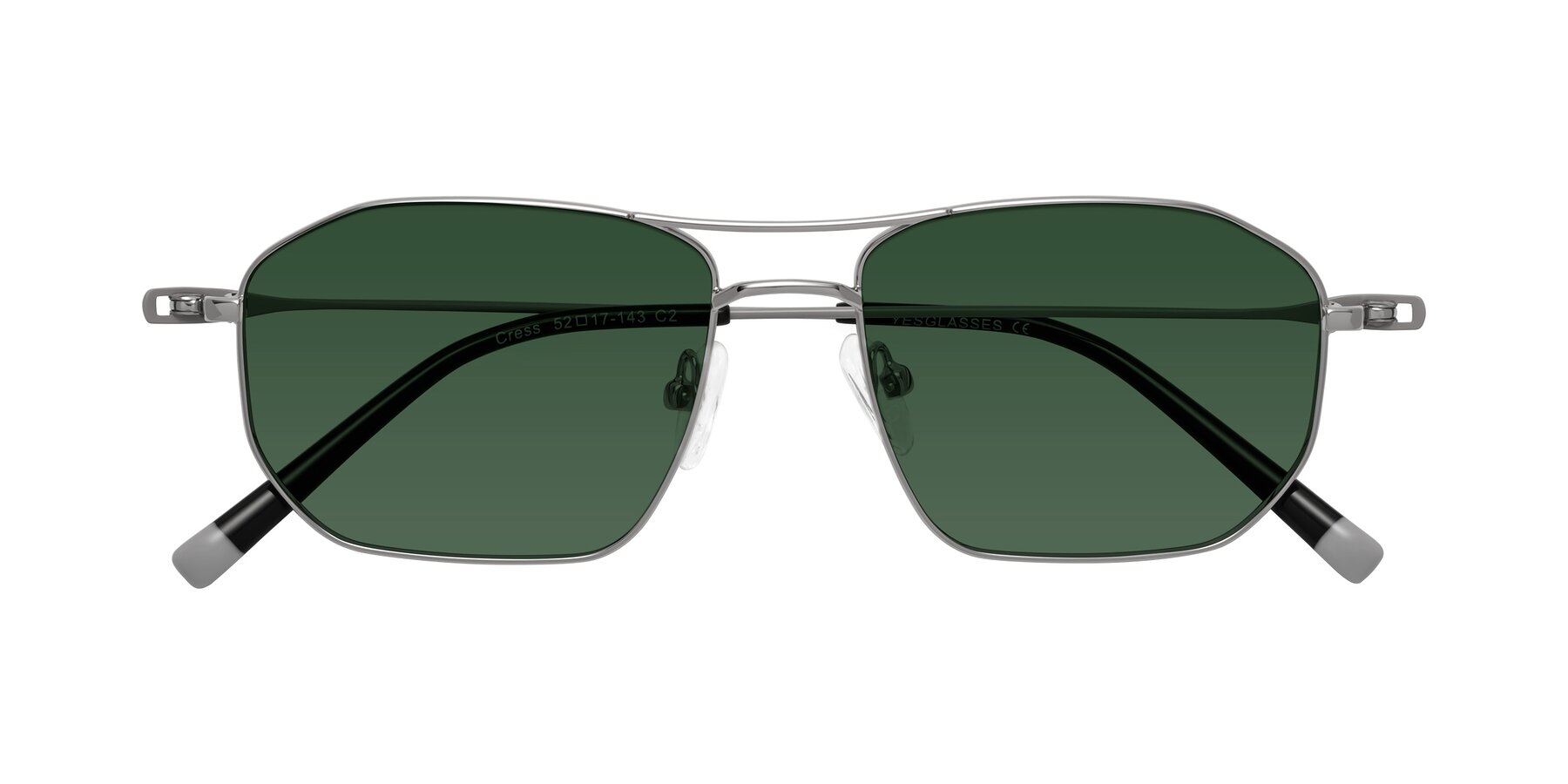 Folded Front of Cress in Silver-Gray with Green Tinted Lenses