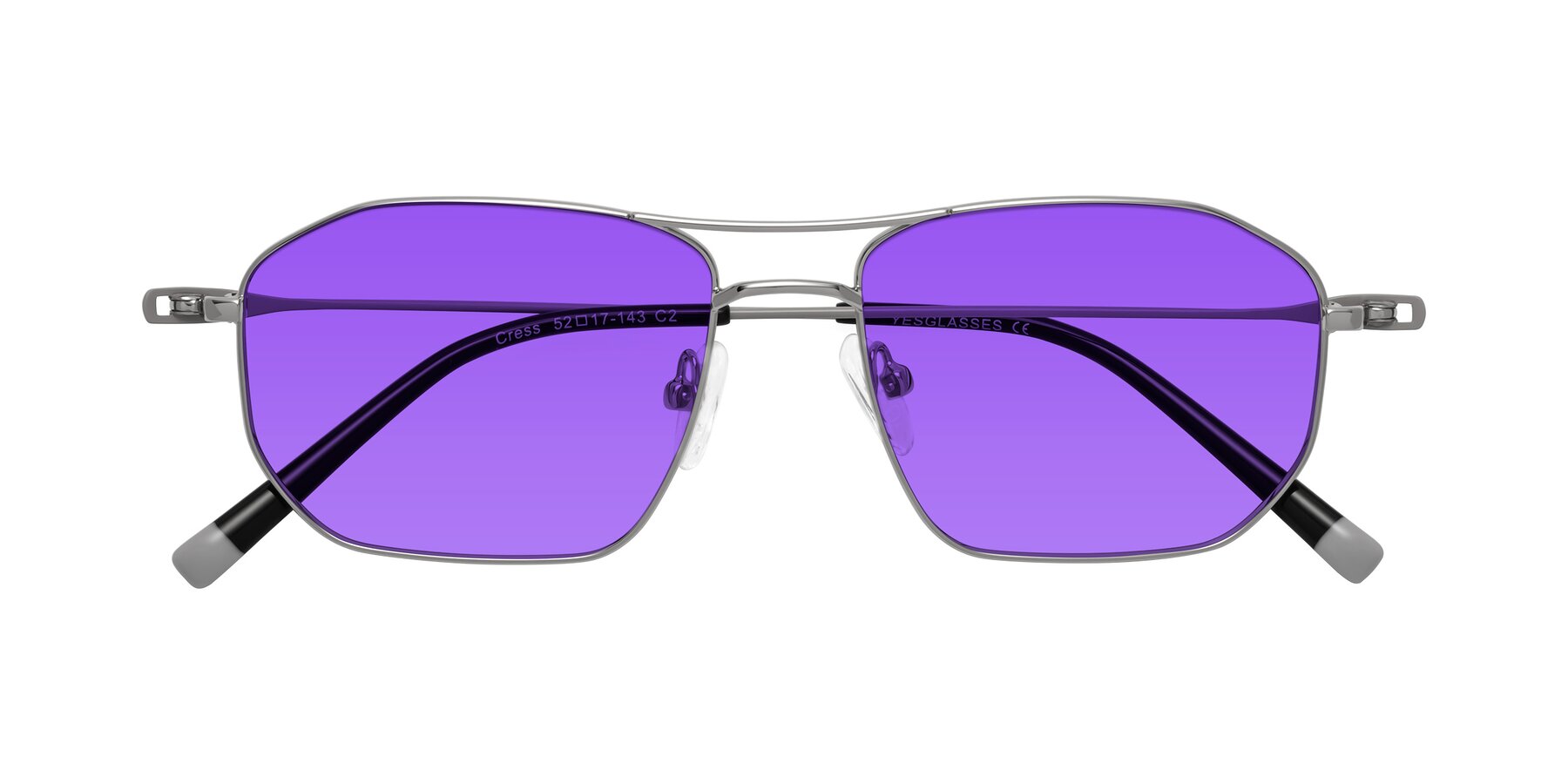 Folded Front of Cress in Silver-Gray with Purple Tinted Lenses