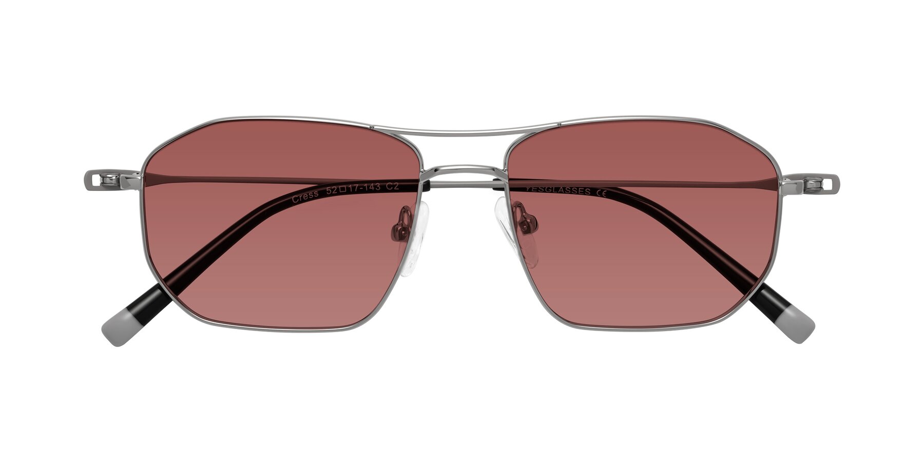 Folded Front of Cress in Silver-Gray with Garnet Tinted Lenses