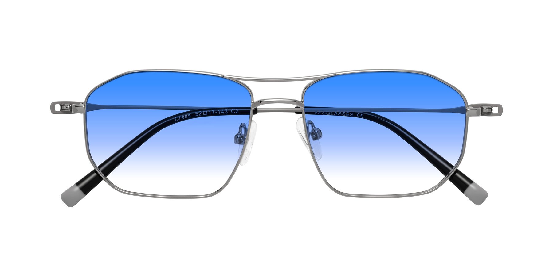 Folded Front of Cress in Silver-Gray with Blue Gradient Lenses