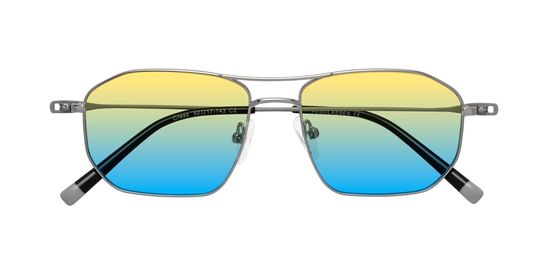 Folded Front of Cress in Silver-Gray with Yellow / Blue Gradient Lenses