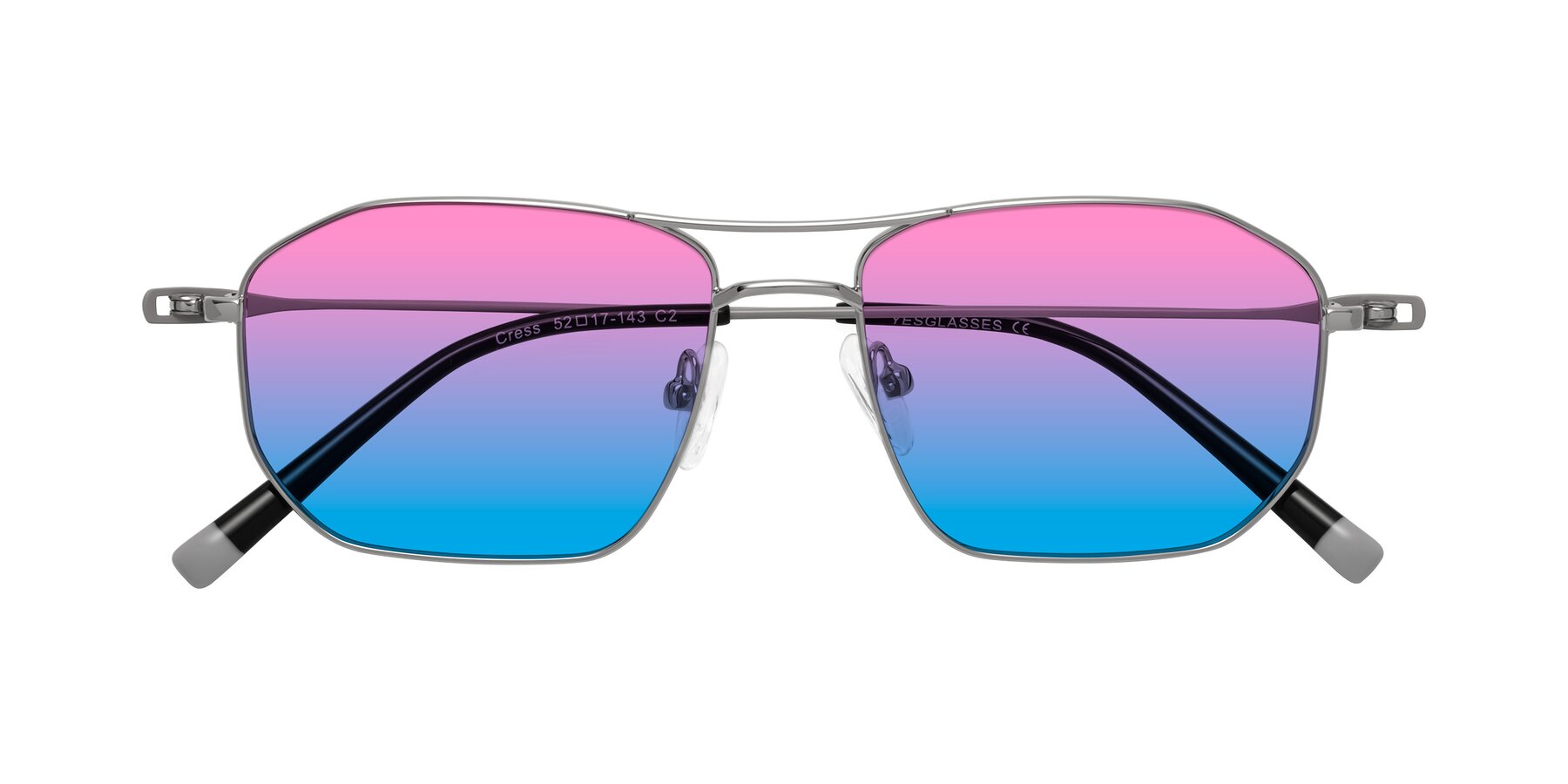 Folded Front of Cress in Silver-Gray with Pink / Blue Gradient Lenses