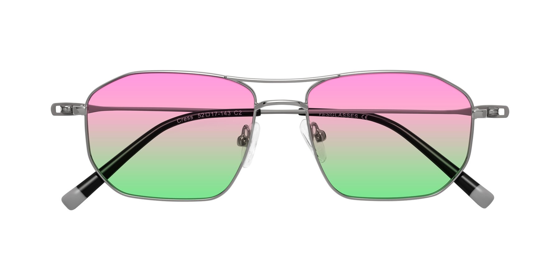 Folded Front of Cress in Silver-Gray with Pink / Green Gradient Lenses