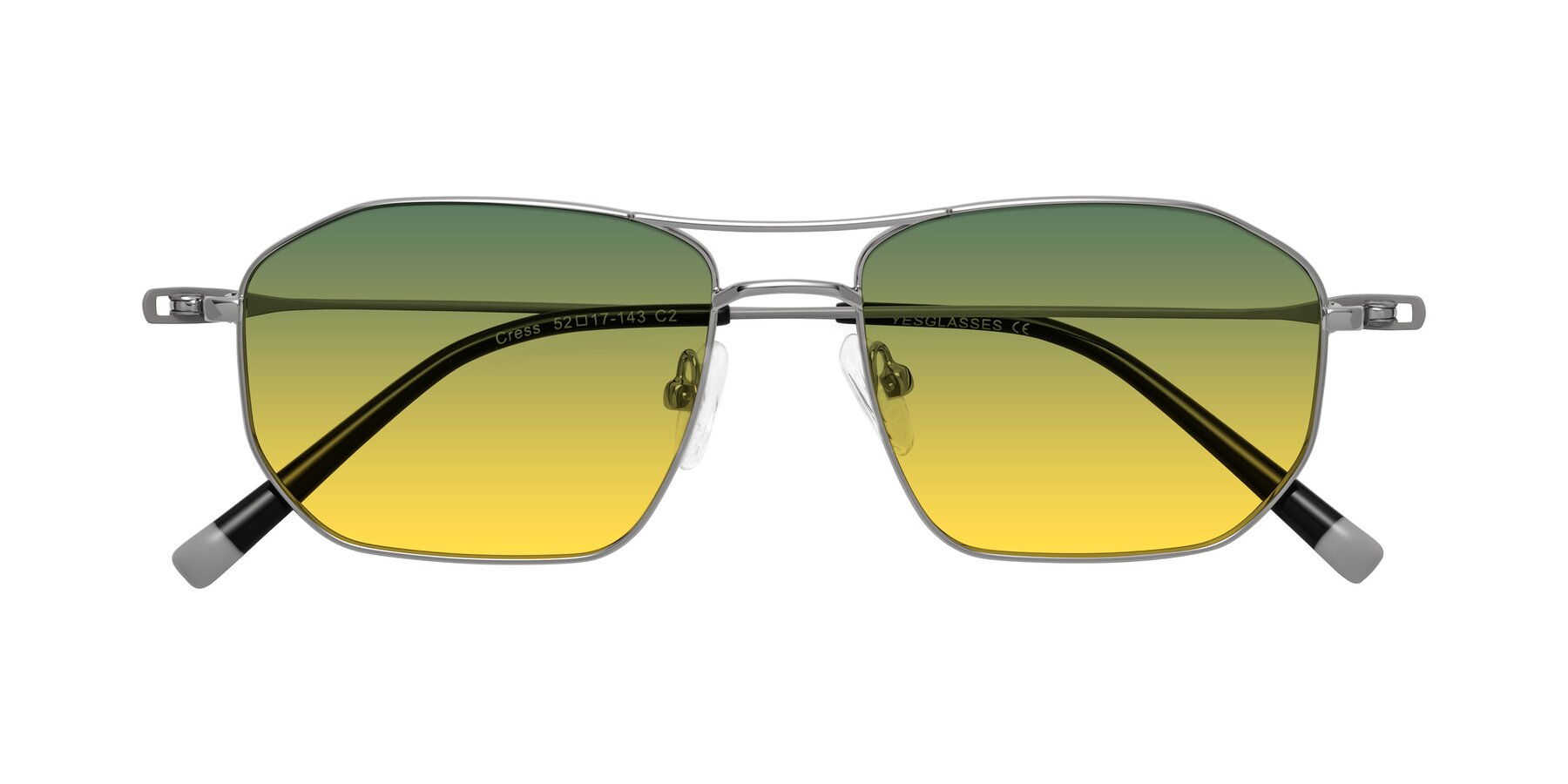 Folded Front of Cress in Silver-Gray with Green / Yellow Gradient Lenses