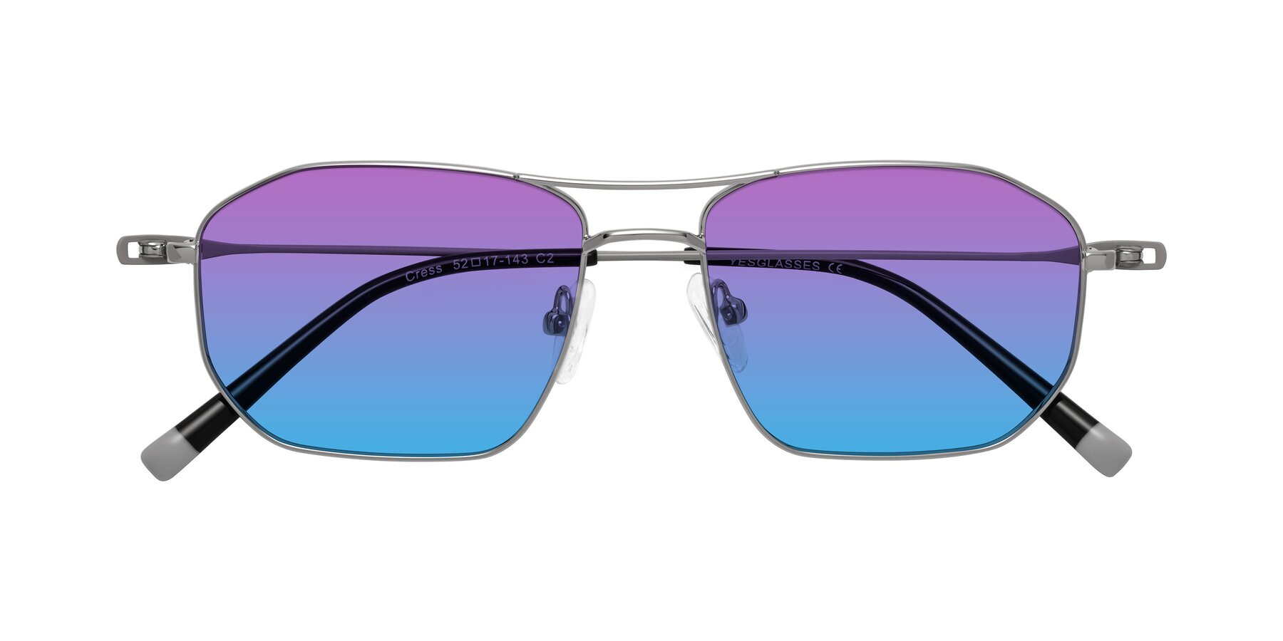 Folded Front of Cress in Silver-Gray with Purple / Blue Gradient Lenses